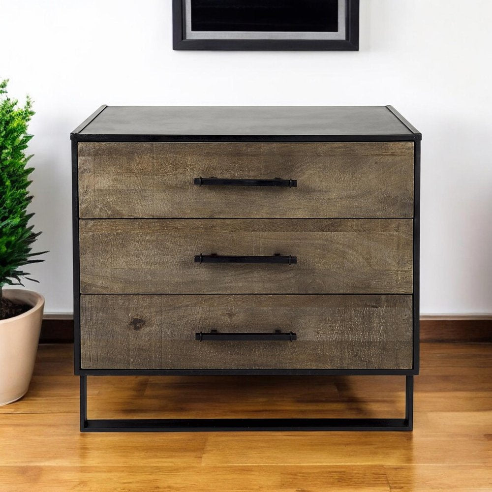Brown and Black Distressed Accent Cabinet with Three Drawers - 20-inch