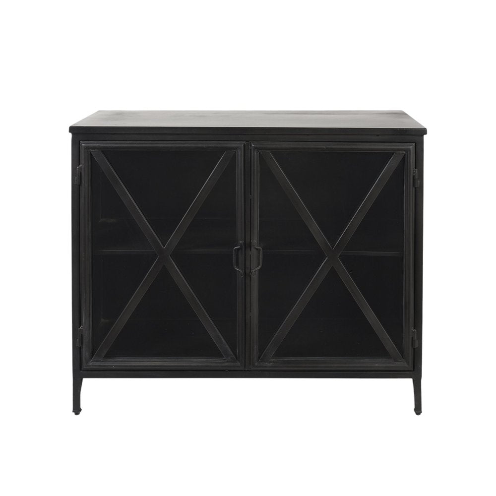 Black Iron Sideboard with Two Glass Doors - 40-inch