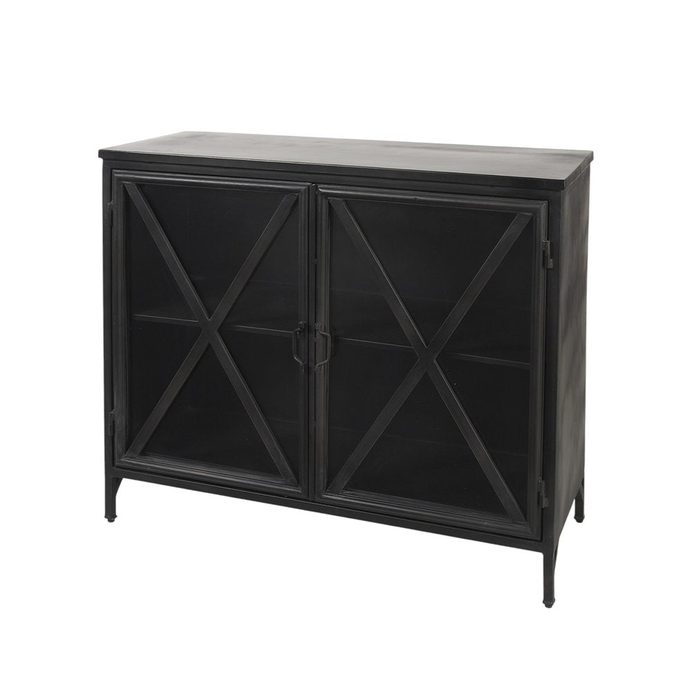 Black Iron Sideboard with Two Glass Doors - 40-inch