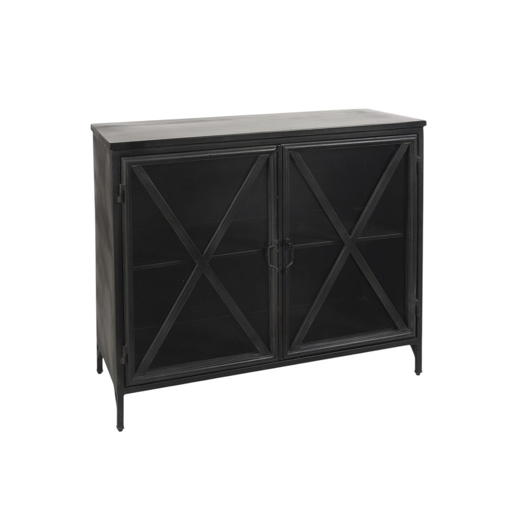 Black Iron Sideboard with Two Glass Doors - 40-inch