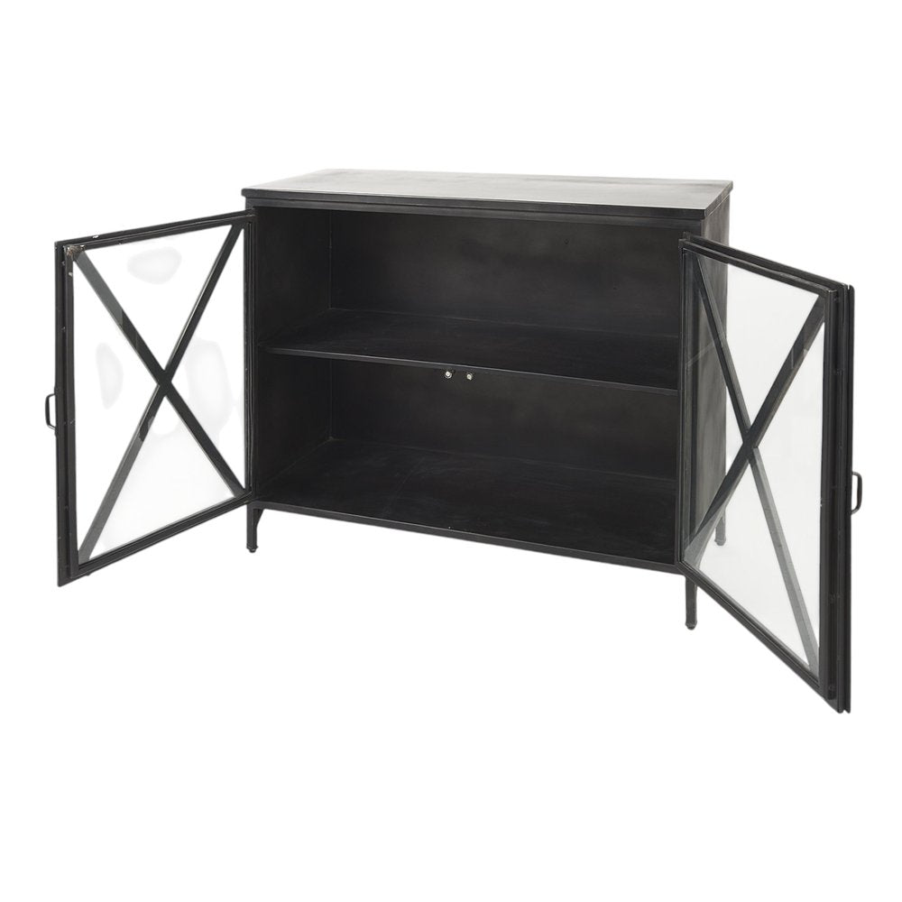 Black Iron Sideboard with Two Glass Doors - 40-inch