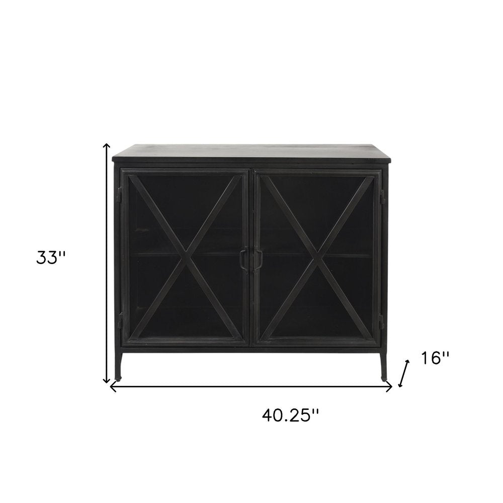 Black Iron Sideboard with Two Glass Doors - 40-inch