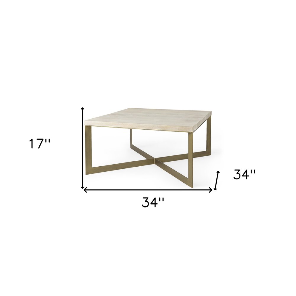 Beige Wood and Metal Square Coffee Table - 34-inch