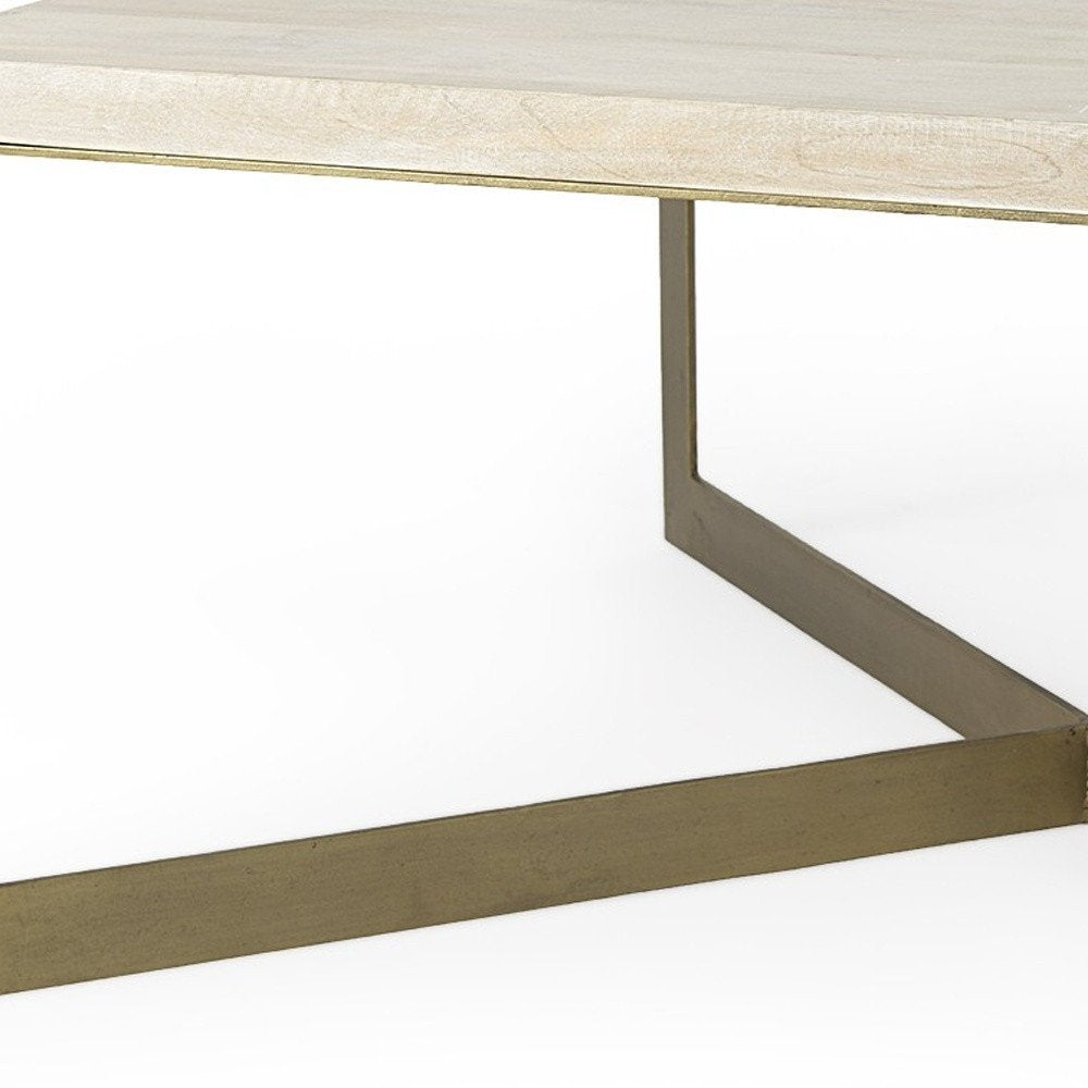 Beige Wood and Metal Square Coffee Table - 34-inch