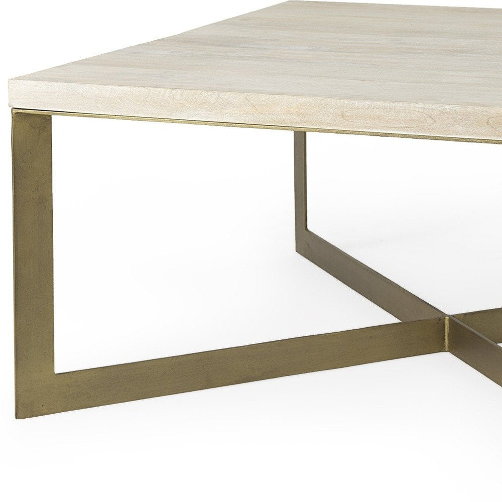 Beige Wood and Metal Square Coffee Table - 34-inch