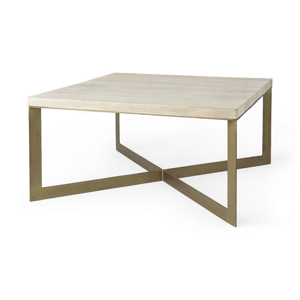 Beige Wood and Metal Square Coffee Table - 34-inch
