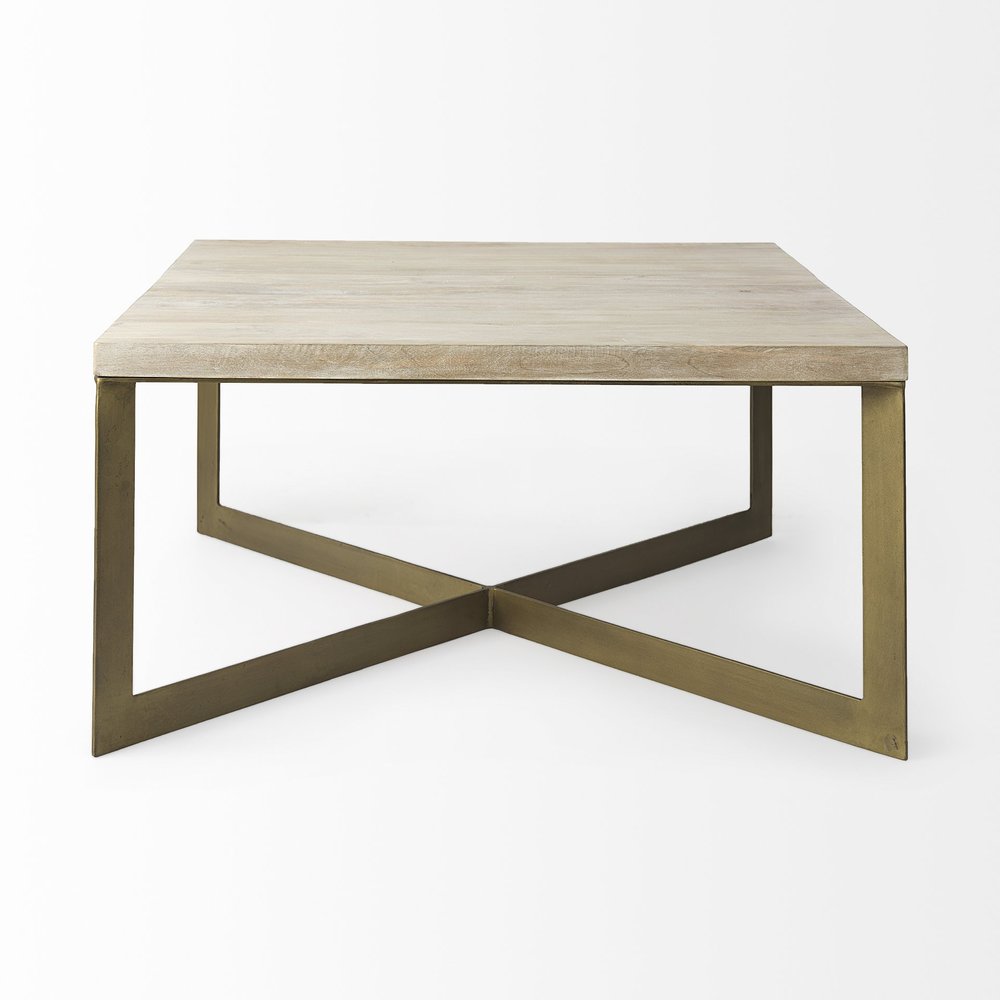 Beige Wood and Metal Square Coffee Table - 34-inch