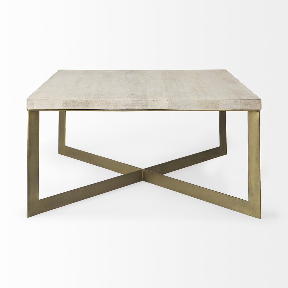 Beige Wood and Metal Square Coffee Table - 34-inch