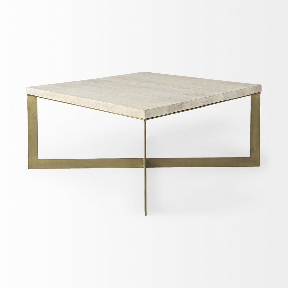 Beige Wood and Metal Square Coffee Table - 34-inch
