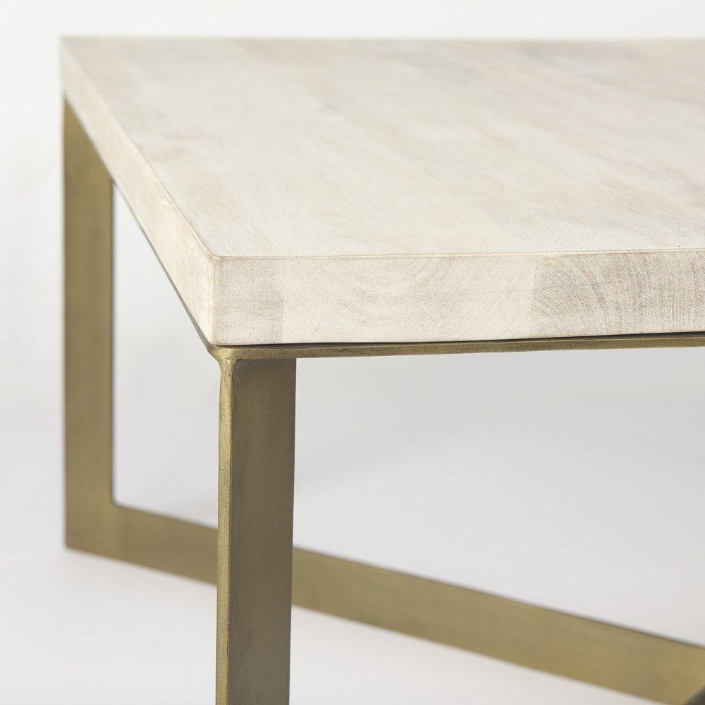 Beige Wood and Metal Square Coffee Table - 34-inch