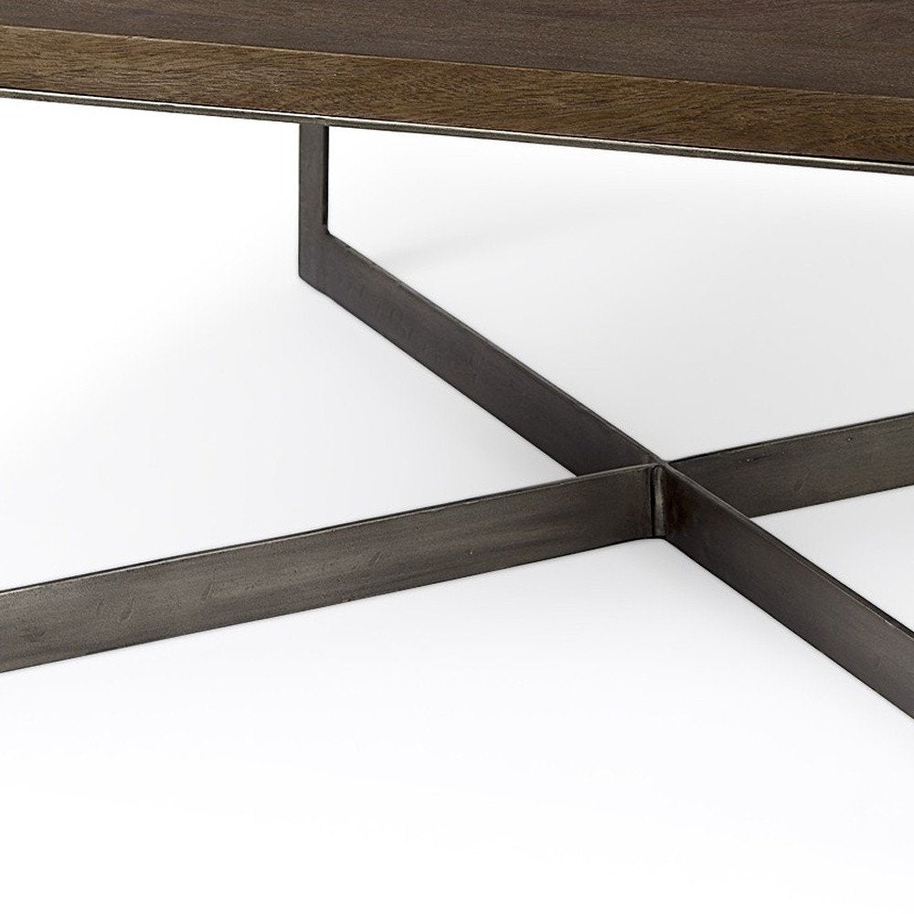 Brown Solid Wood and Metal Square Coffee Table - 34-inch