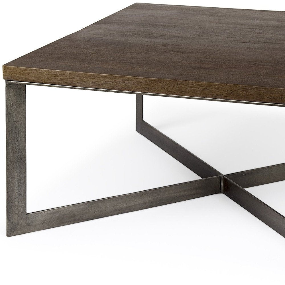Brown Solid Wood and Metal Square Coffee Table - 34-inch