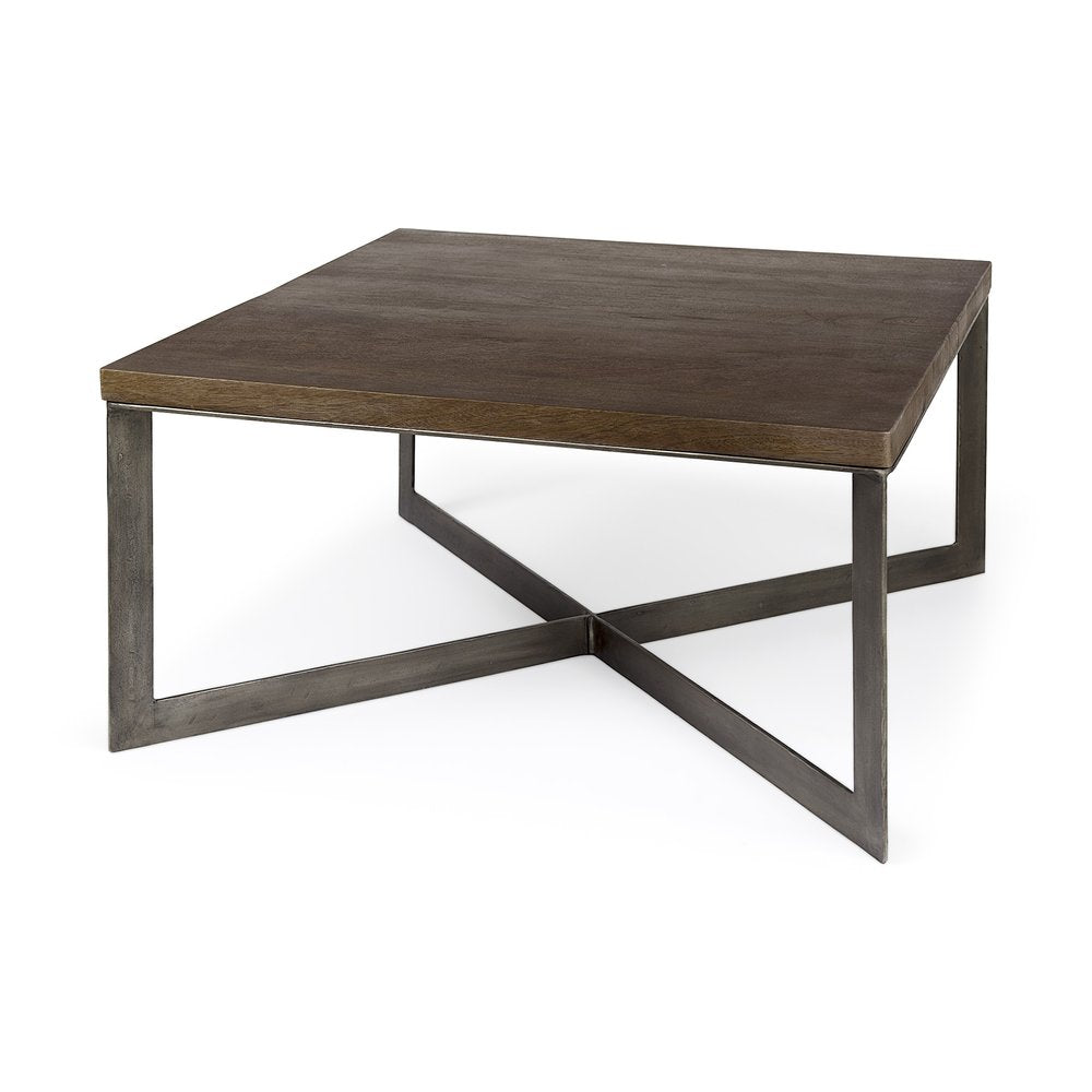 Brown Solid Wood and Metal Square Coffee Table - 34-inch