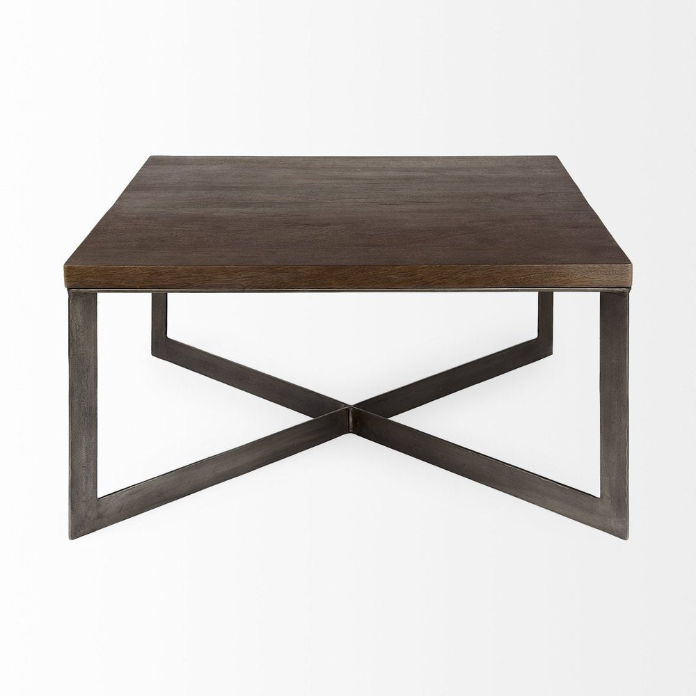 Brown Solid Wood and Metal Square Coffee Table - 34-inch