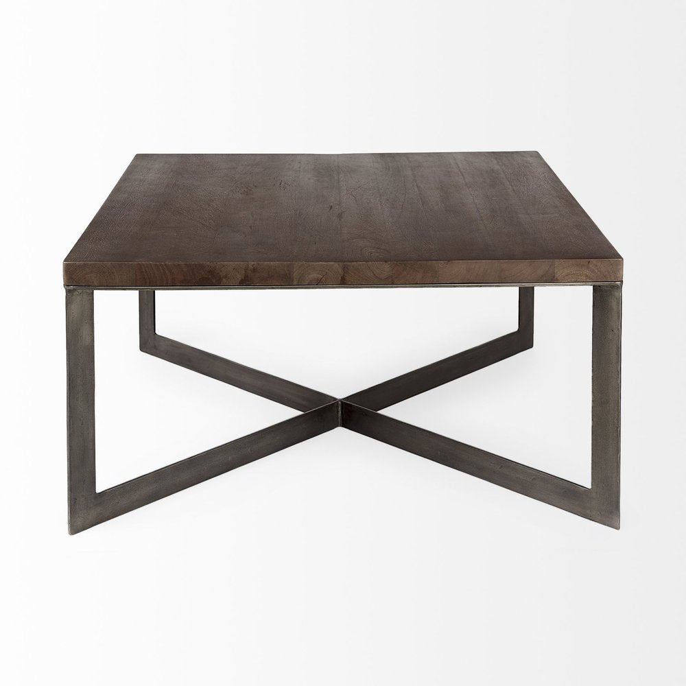 Brown Solid Wood and Metal Square Coffee Table - 34-inch