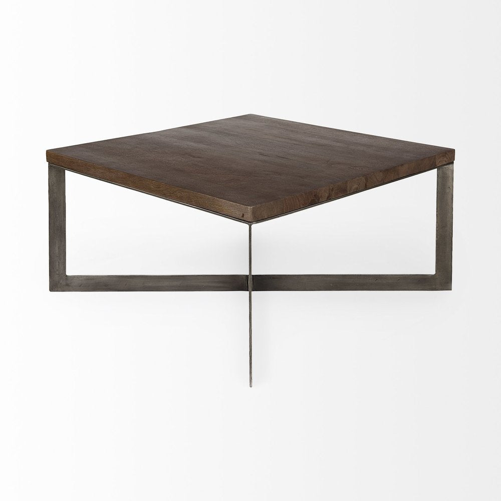 Brown Solid Wood and Metal Square Coffee Table - 34-inch
