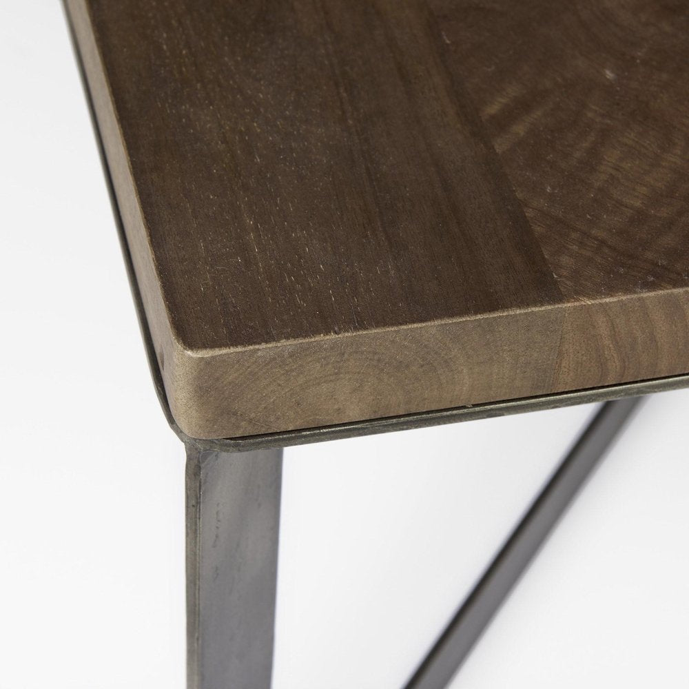 Brown Solid Wood and Metal Square Coffee Table - 34-inch