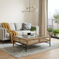 Clear and Black Glass and Metal Square Coffee Table with Two Drawers and Shelf