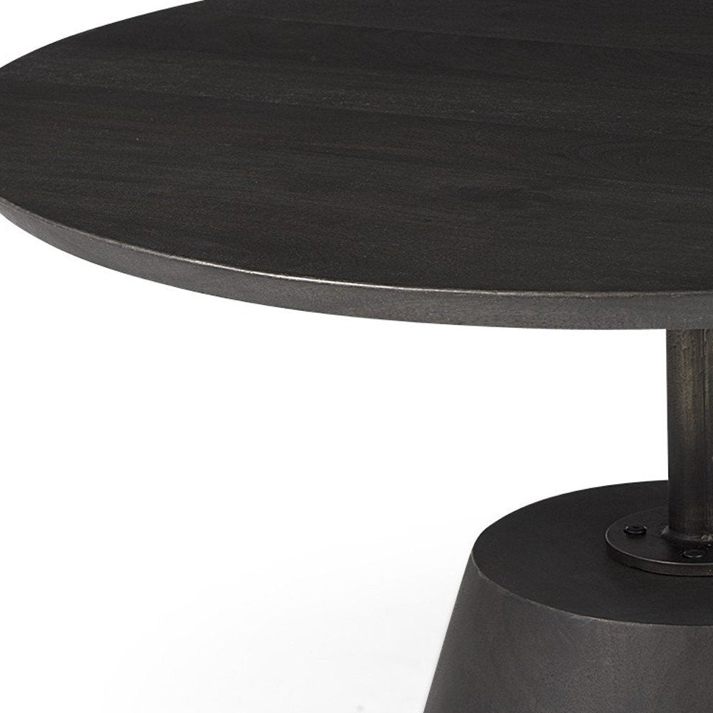 Dark Brown and Black Solid Wood and Iron Round Pedestal Coffee Table