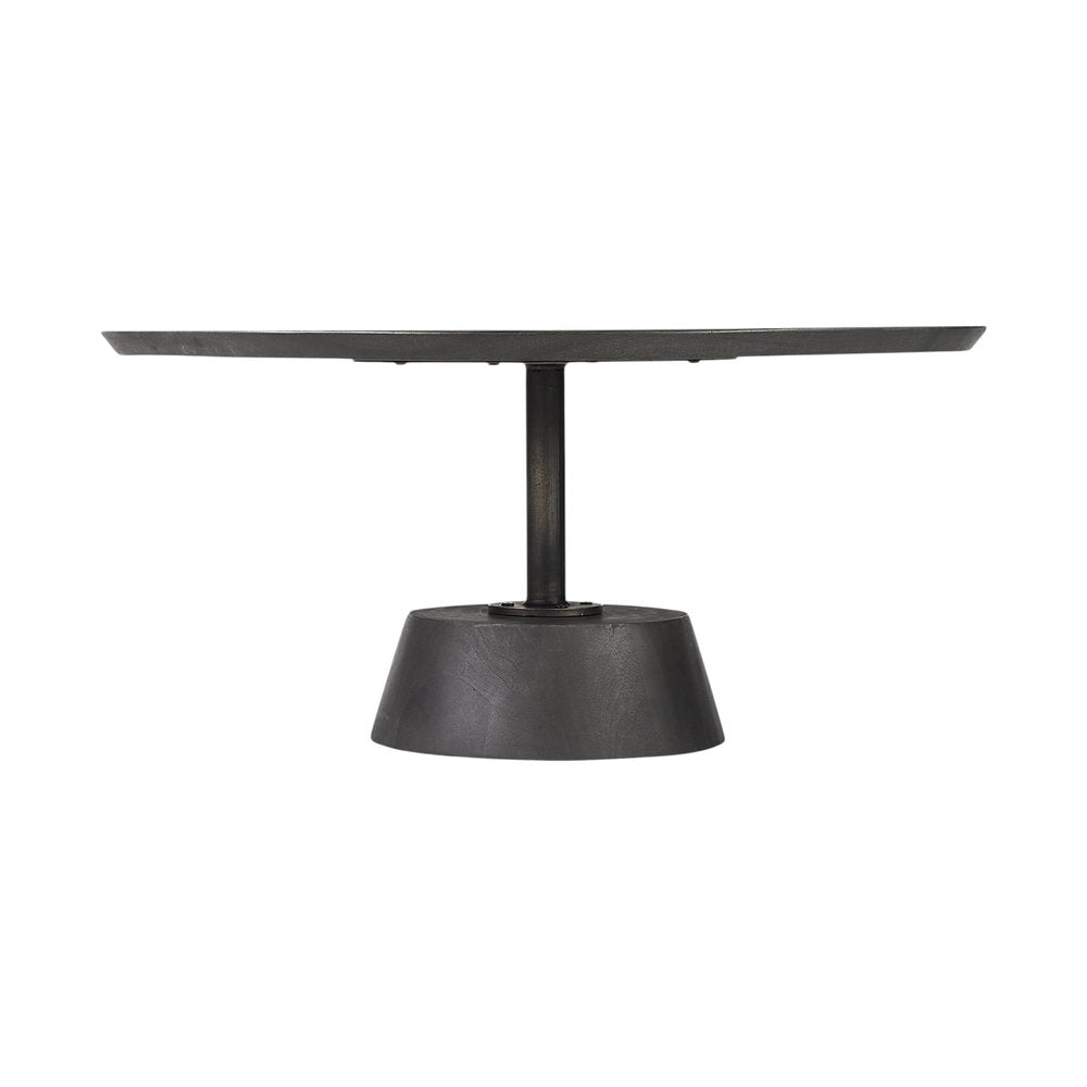 Dark Brown and Black Solid Wood and Iron Round Pedestal Coffee Table
