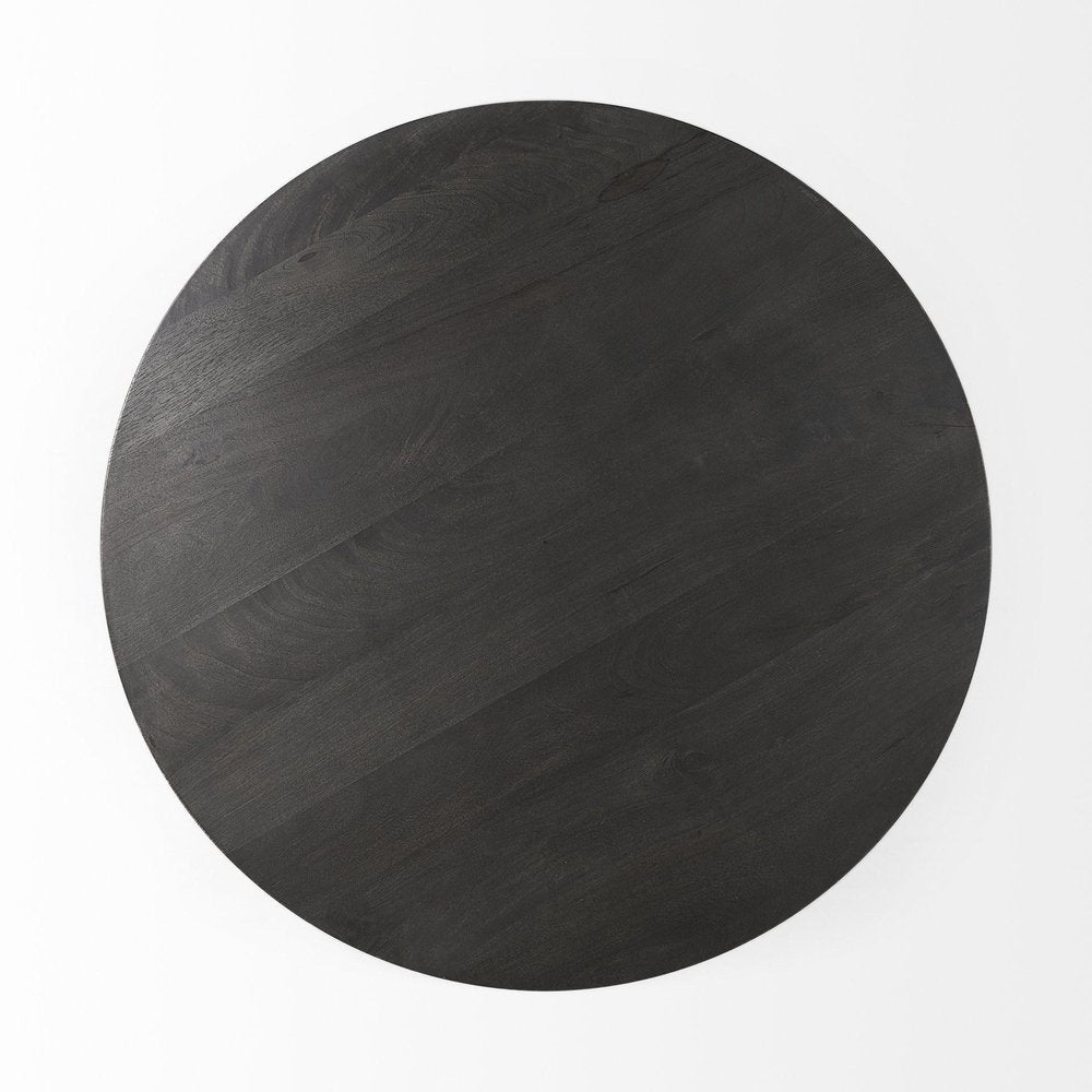 Dark Brown and Black Solid Wood and Iron Round Pedestal Coffee Table