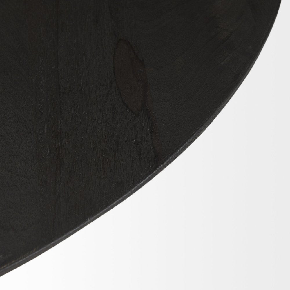 Dark Brown and Black Solid Wood and Iron Round Pedestal Coffee Table