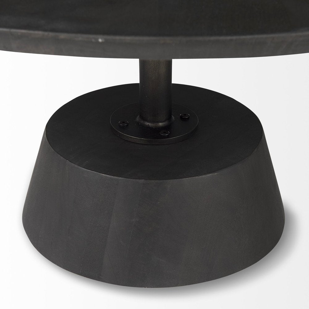 Dark Brown and Black Solid Wood and Iron Round Pedestal Coffee Table