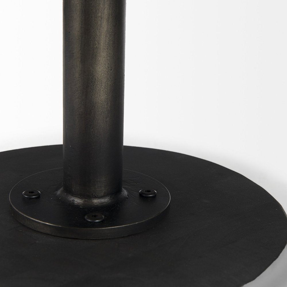 Dark Brown and Black Solid Wood and Iron Round Pedestal Coffee Table