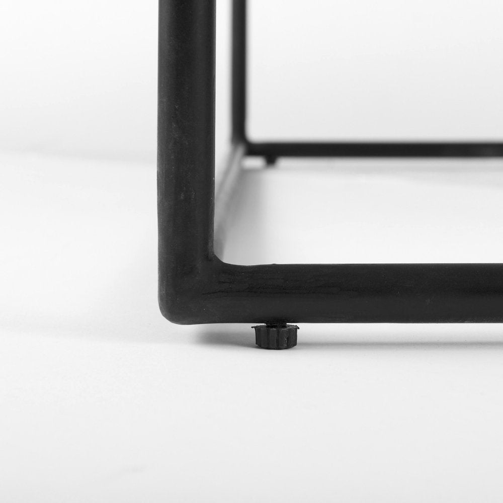 White and Black Genuine Marble and Metal Square Frame Coffee Table