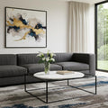 White and Black Genuine Marble and Metal Square Frame Coffee Table