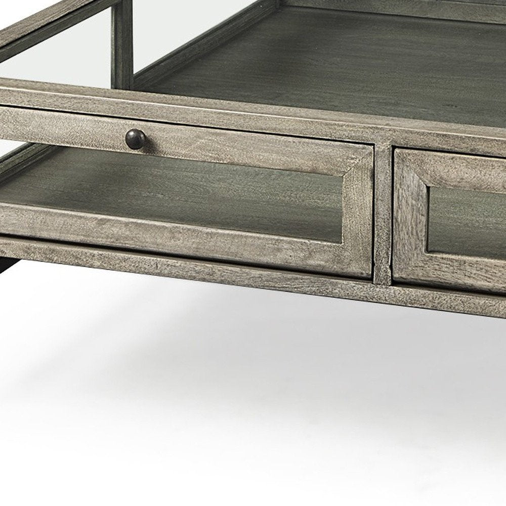 Gray and Black Glass and Metal Square Coffee Table with Shelf
