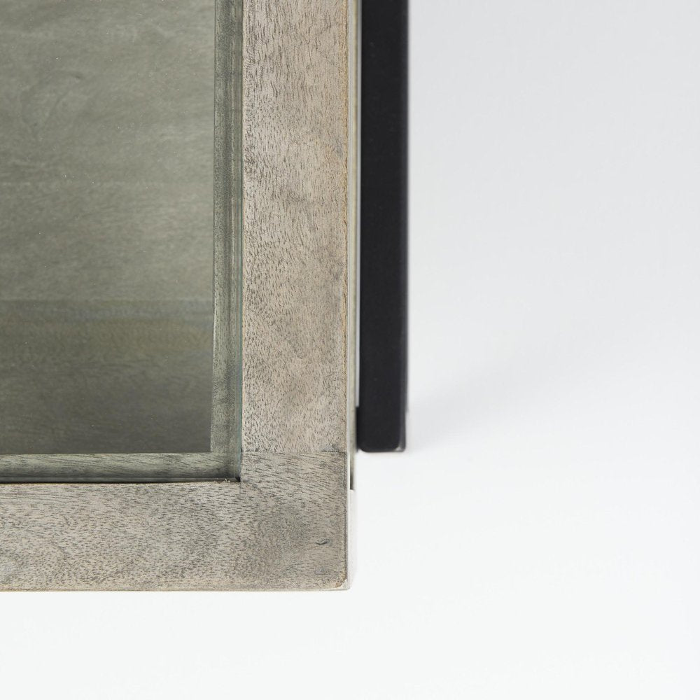 Gray and Black Glass and Metal Square Coffee Table with Shelf