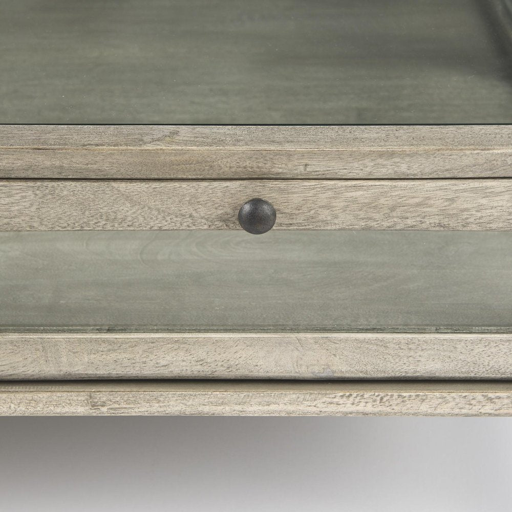 Gray and Black Glass and Metal Square Coffee Table with Shelf