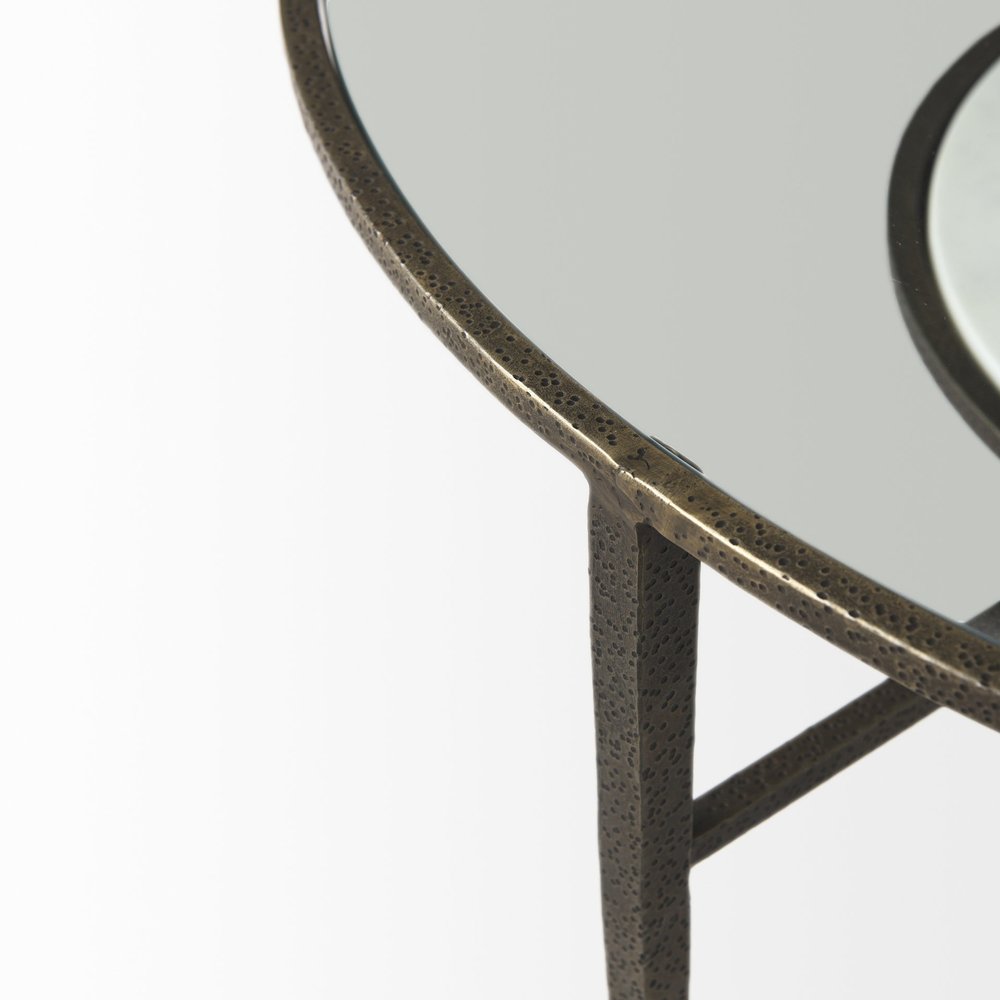 Clear and Bronze Glass and Metal Round Coffee Table with Shelf