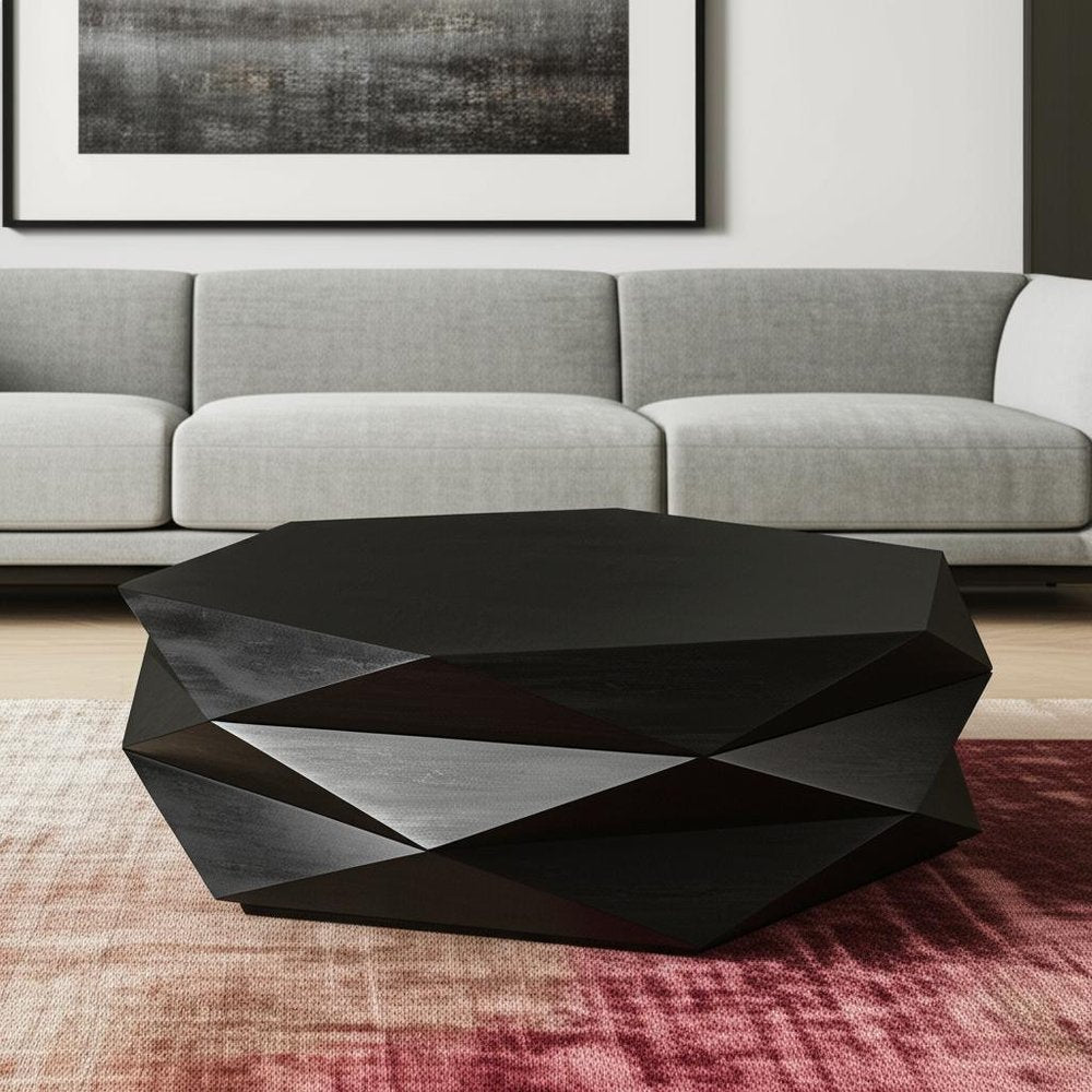 Black Wood Octagon Solid Coffee Table - 48-inch