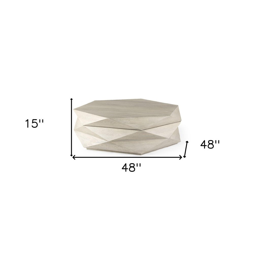Natural Solid Wood Hexagon Lift Top Solid Coffee Table - 48-inch