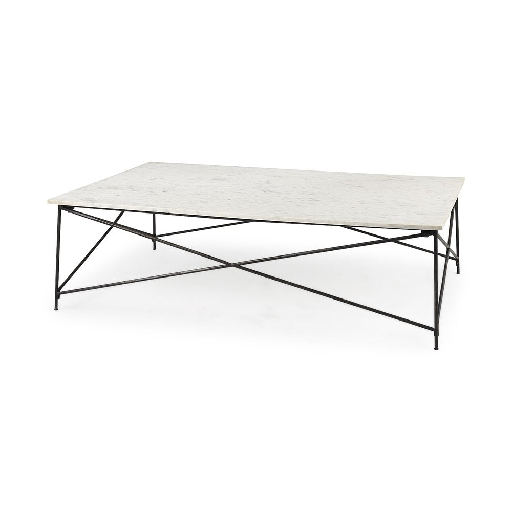 White Genuine Marble and Metal Coffee Table - 35-inch