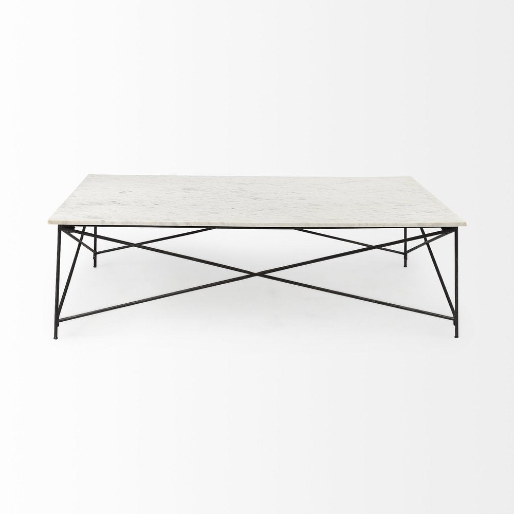 White Genuine Marble and Metal Coffee Table - 35-inch