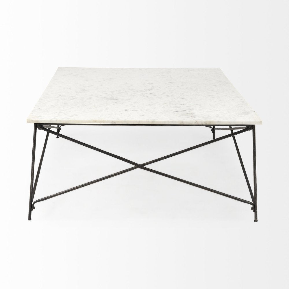 White Genuine Marble and Metal Coffee Table - 35-inch