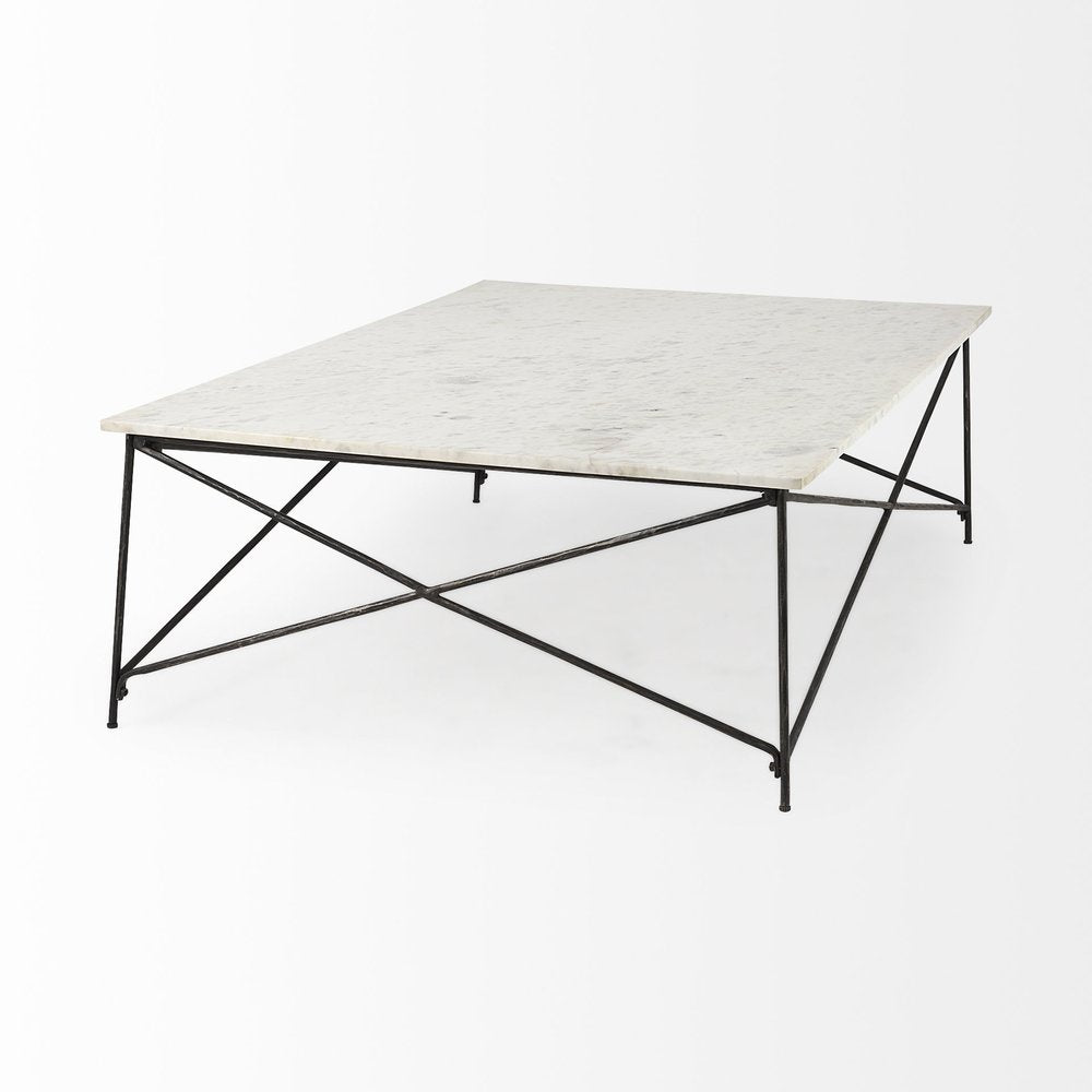 White Genuine Marble and Metal Coffee Table - 35-inch