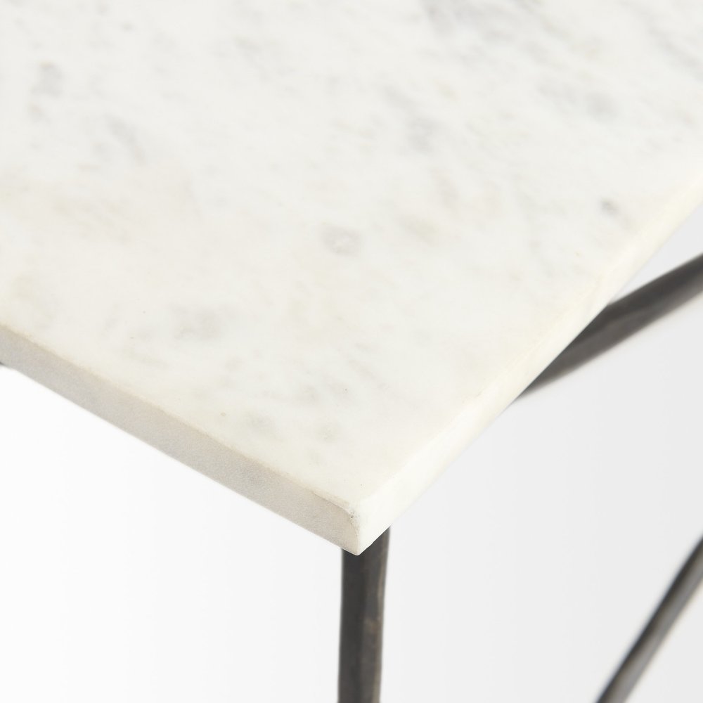 White Genuine Marble and Metal Coffee Table - 35-inch
