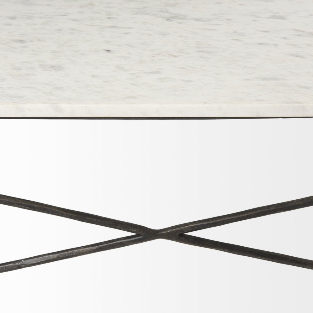 White Genuine Marble and Metal Coffee Table - 35-inch
