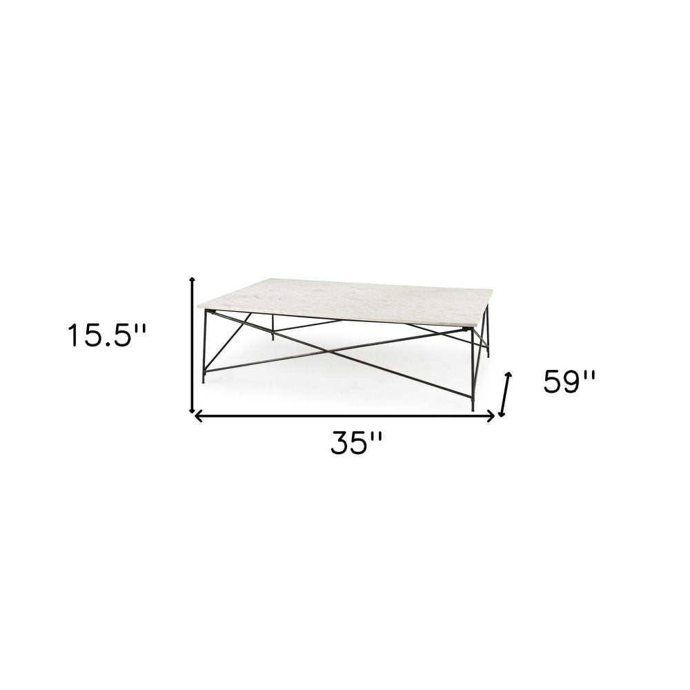 White Genuine Marble and Metal Coffee Table - 35-inch
