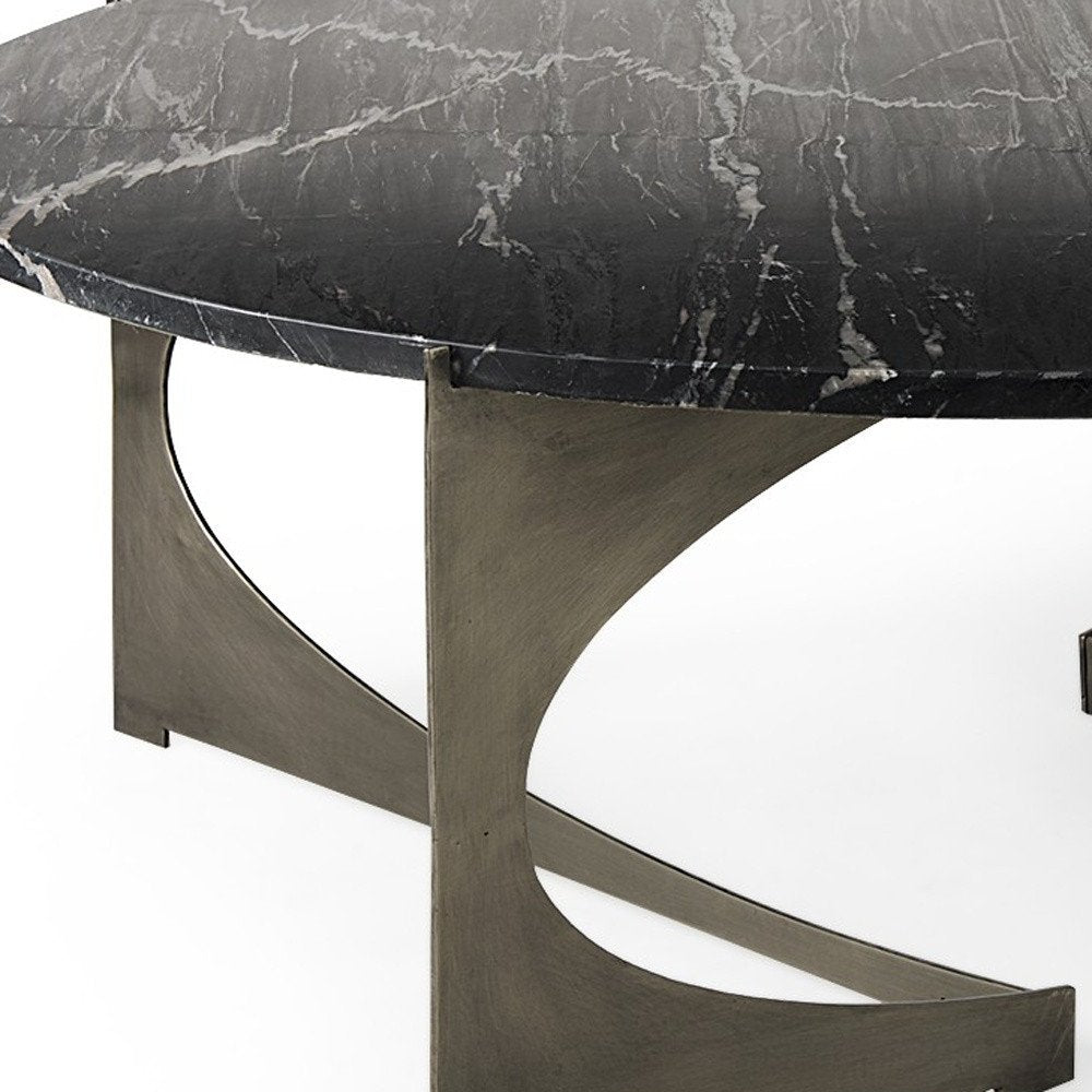 Black and Gold Genuine Marble and Iron Round Coffee Table - 48-inch