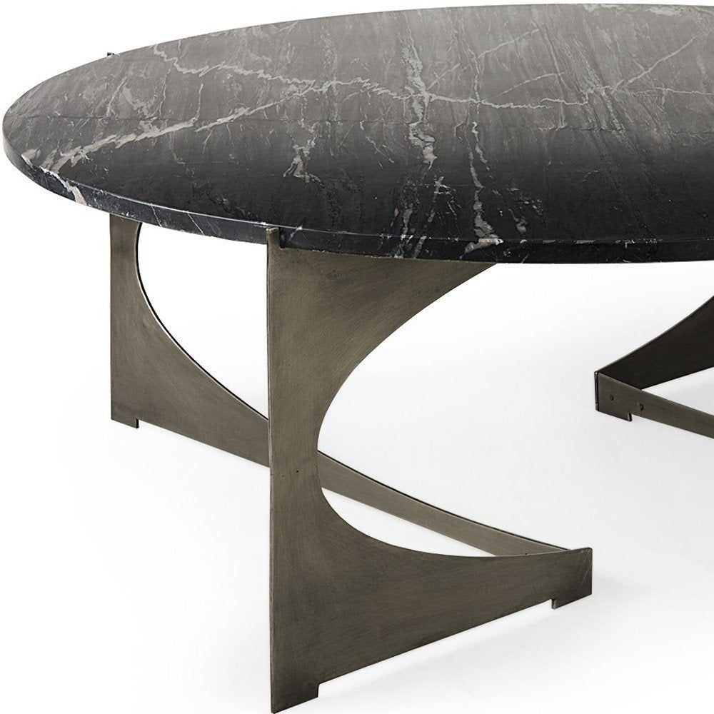 Black and Gold Genuine Marble and Iron Round Coffee Table - 48-inch
