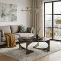 Black and Gold Genuine Marble and Iron Round Coffee Table - 48-inch