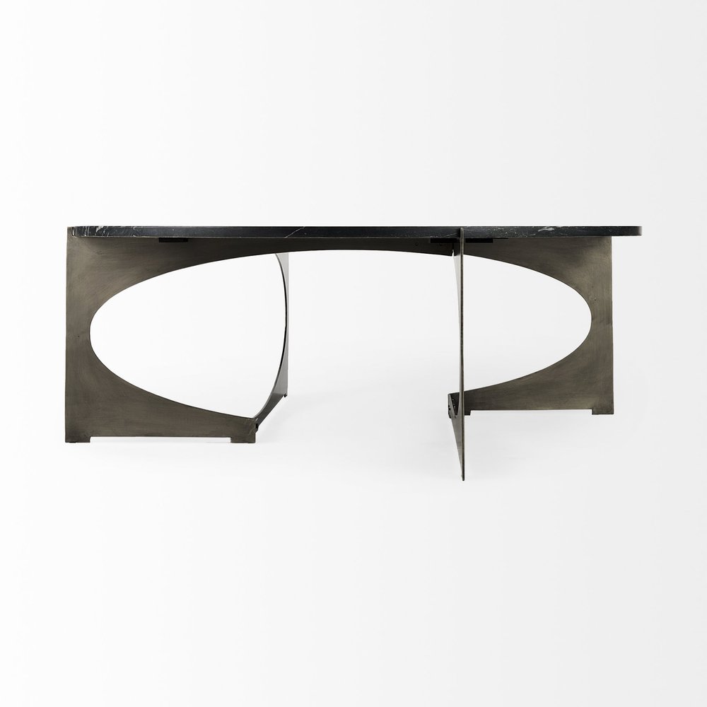 Black and Gold Genuine Marble and Iron Round Coffee Table - 48-inch