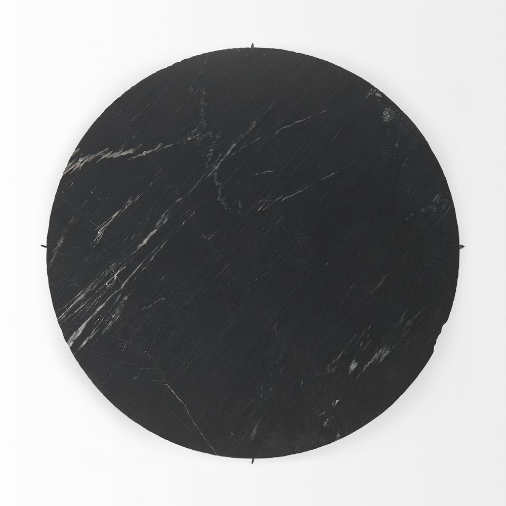 Black and Gold Genuine Marble and Iron Round Coffee Table - 48-inch