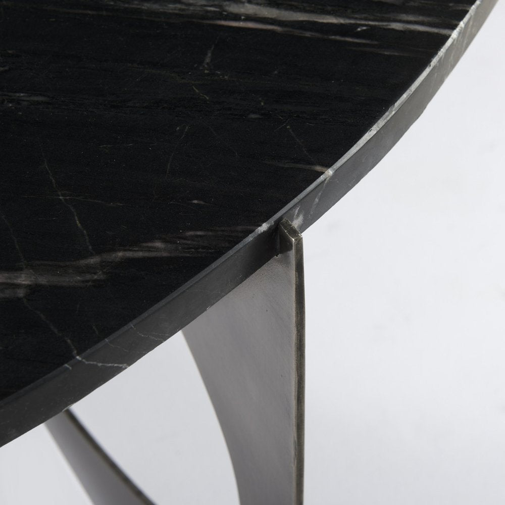 Black and Gold Genuine Marble and Iron Round Coffee Table - 48-inch