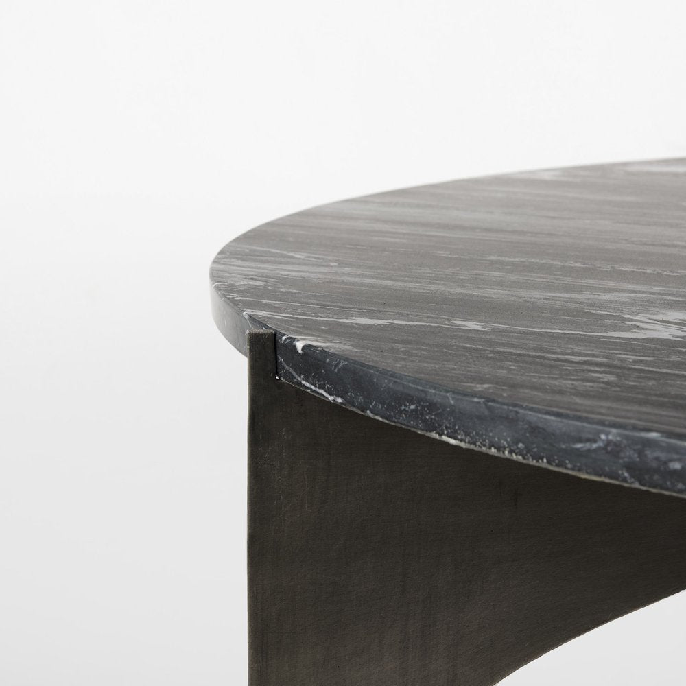 Black and Gold Genuine Marble and Iron Round Coffee Table - 48-inch
